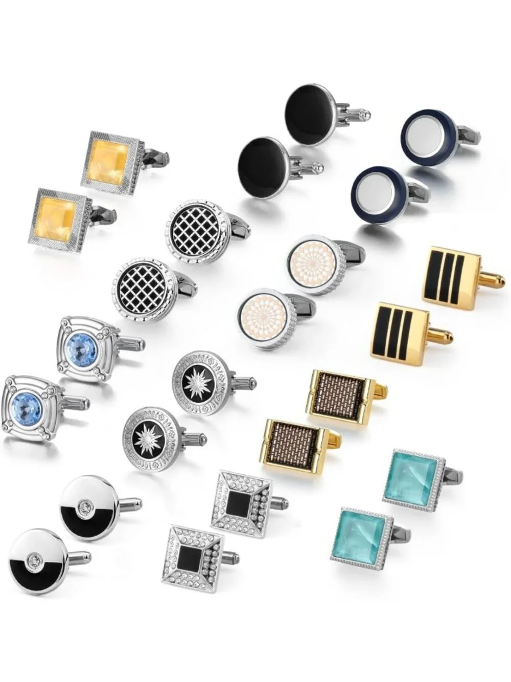 Men's Cufflinks Set - 12 Pack Elegant Jewelry Gift for Shirts, Stylish Case